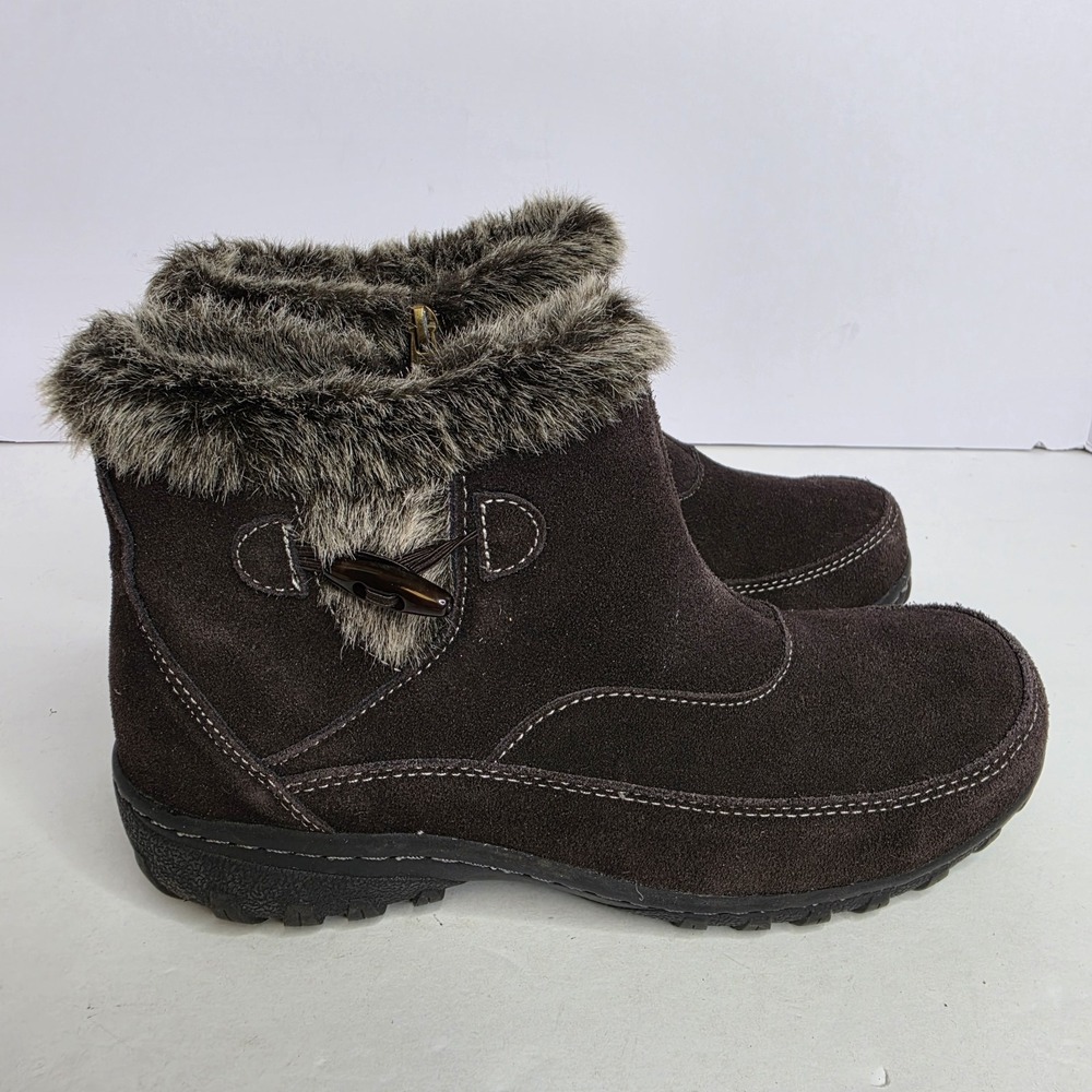 Khombu Ankle Boots Leather Upper Faux Fur Size 8 Brown Suede